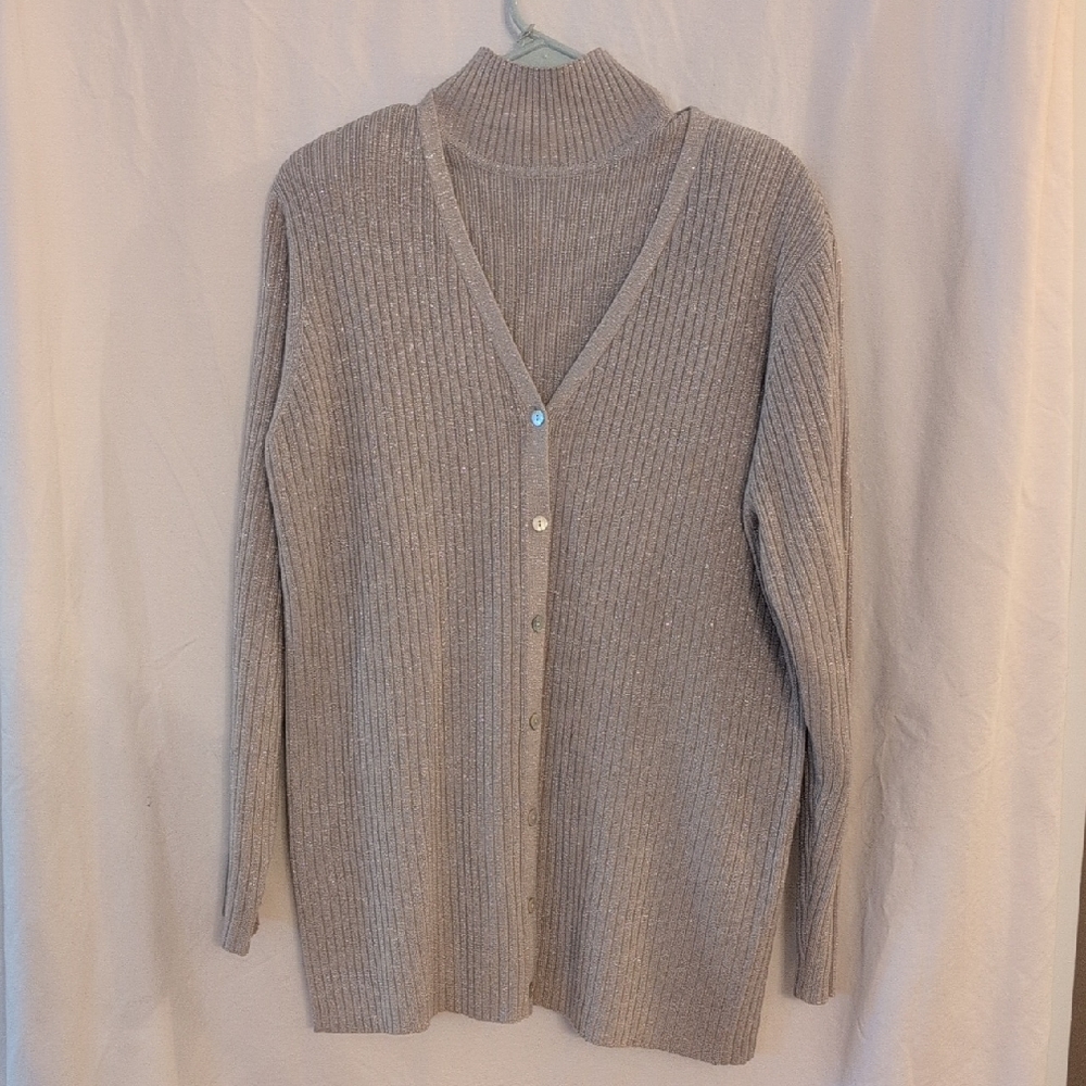 Karen Scott Light Gray Ribbed Cardigan
